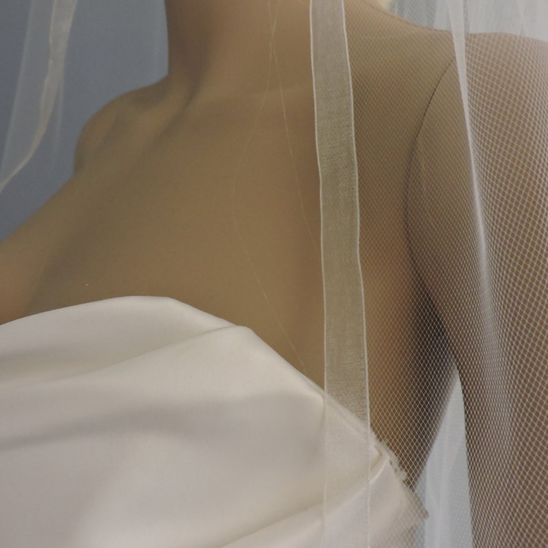 Organza Trim Fingertip Veil Standard Width, Bridal Veil, Wedding Veil image 3