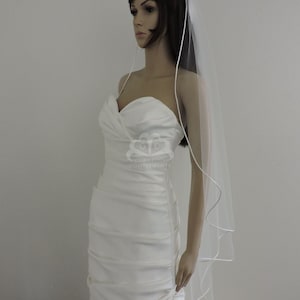 Wedding Veil Cascade Satin Rattail Cord Edge, Bridal Veil C901RE
