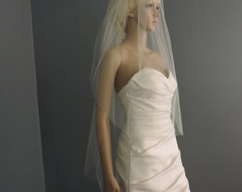 Sheer Wedding Veil Fingertip Double Veil Cut Clean Edge, Bridal Veil DT30/45X50CE