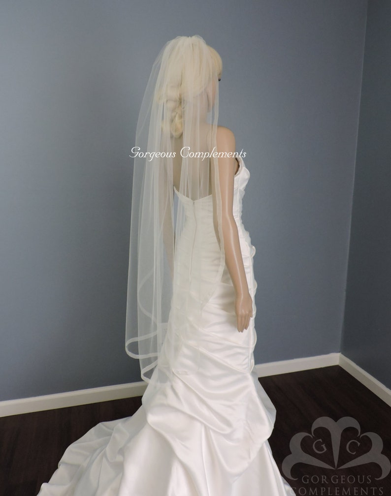 Organza Trim Fingertip Veil Standard Width, Bridal Veil, Wedding Veil image 5