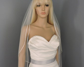 Wedding Veil Double Tier Satin Cord Edge, Bridal Veil SHEER RE30/40X52