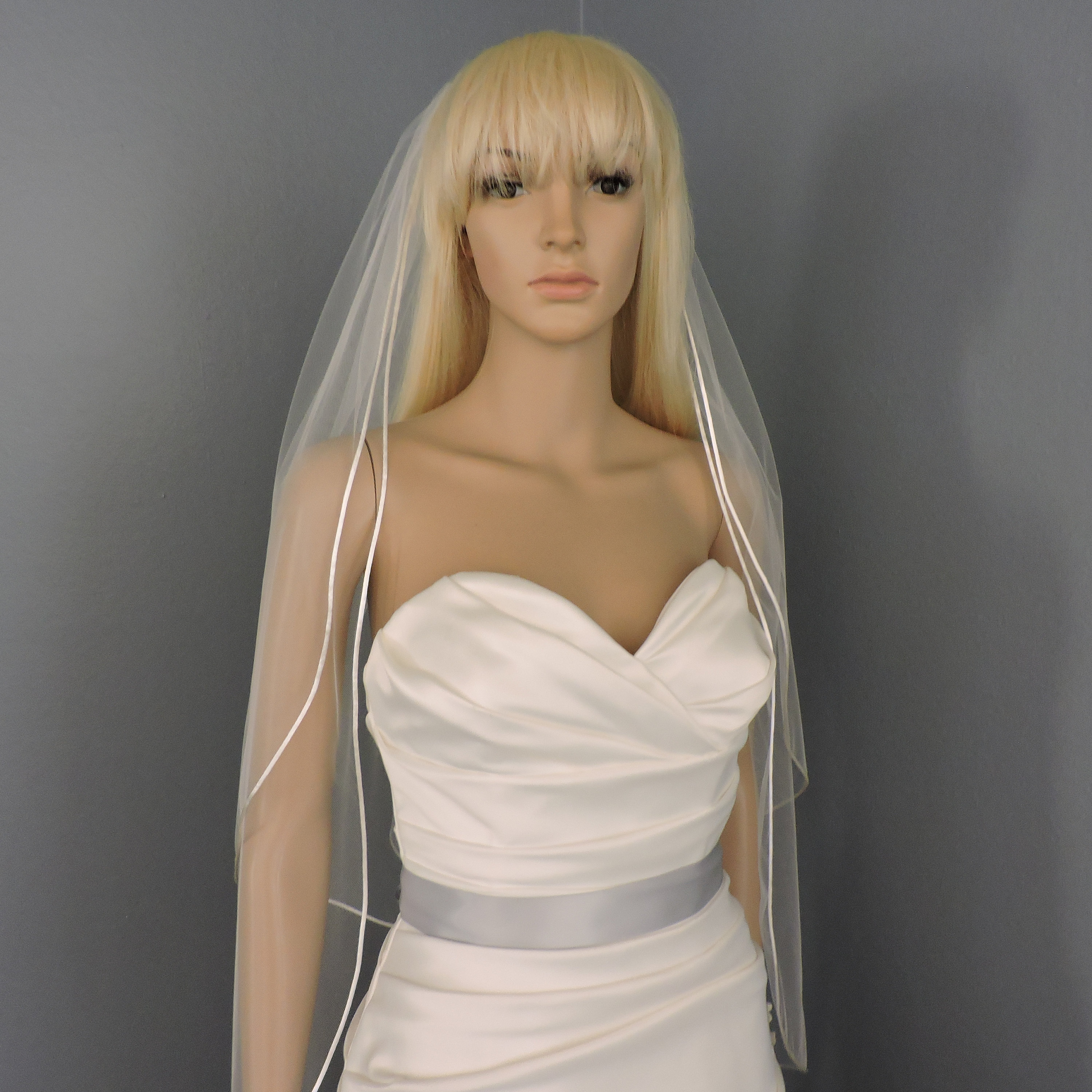 Wedding Veil Double Tier Satin Cord Edge, Bridal Veil SHEER RE30/40X52