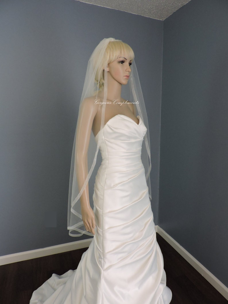 Organza Trim Fingertip Veil Standard Width, Bridal Veil, Wedding Veil image 1
