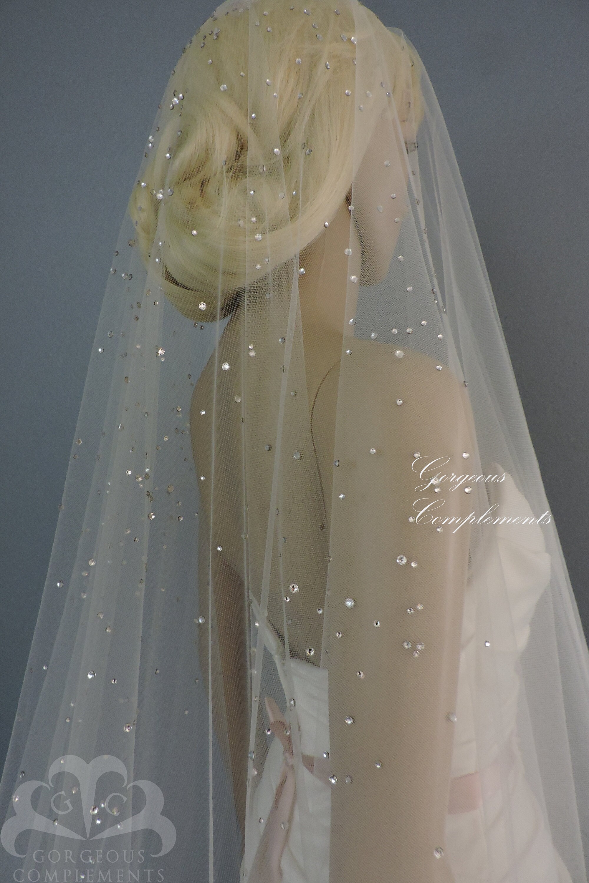 RAINRhinestone Drop Veil Beaded with Rhinestones Bridal Veil Wedding