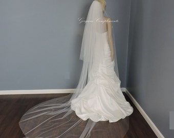 Double Tier Cathedral Wedding Veil Cut Edge-Extra Fullness, Bridal Veil