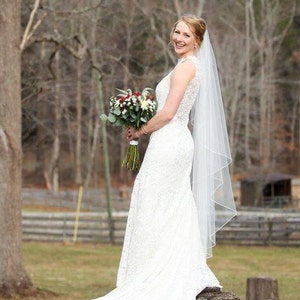 Wedding Veil Cascade Rolled Edge, Bridal Veil One Tier Fingertip, Waltz, Floor, Chapel and Cathedral Length