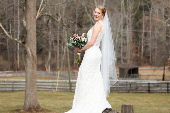 Wedding Veil Cascade Rolled Edge, Bridal Veil One Tier Fingertip, Waltz, Floor, Chapel and Cathedral Length