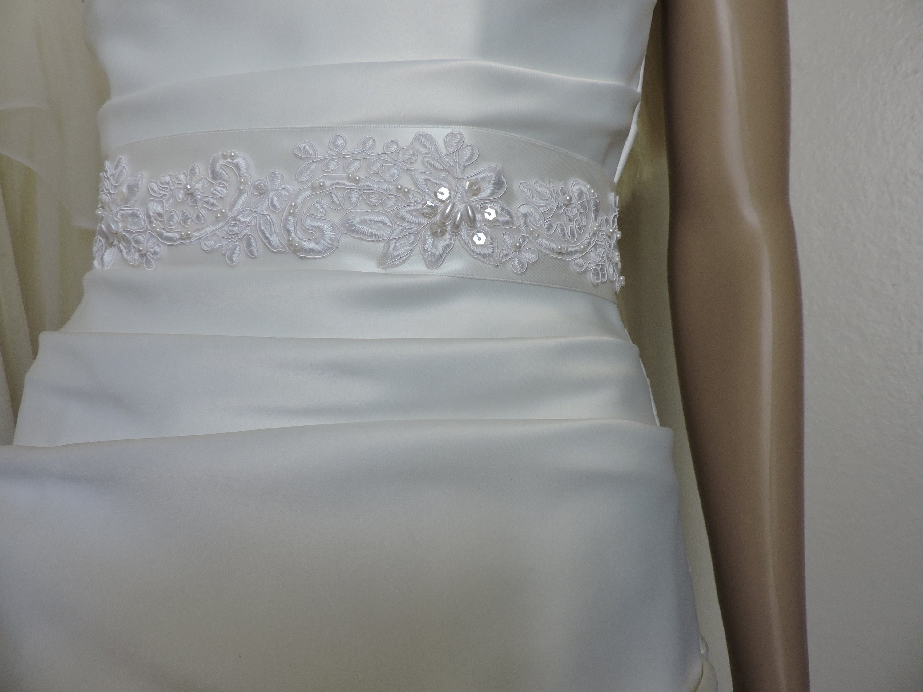 White Lace Bridal SashChoose Your Ribbon Color
