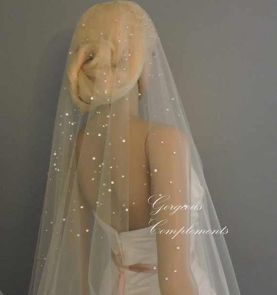 RAIN-Rhinestone Drop Veil Beaded with Rhinestones Bridal Veil Wedding
