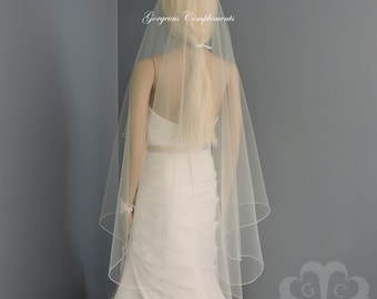 Double Tier Drop Wedding Veil, Rolled Edge Bridal Veil