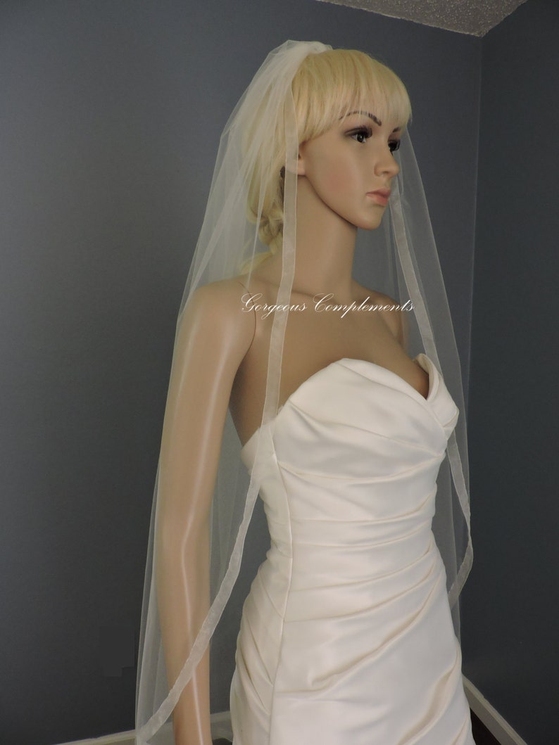 Organza Trim Fingertip Veil Standard Width, Bridal Veil, Wedding Veil image 4