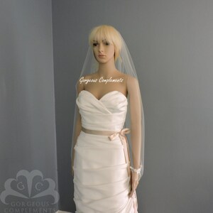 Single Fingertip Length Sheer Wedding Veil with Cut Edge, Bridal Veil ST4255CE image 3