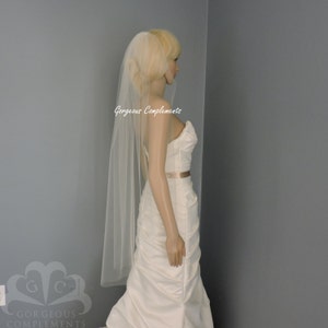 Single Fingertip Length Sheer Wedding Veil with Cut Edge, Bridal Veil ST4255CE image 2