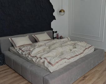 Luxus Champagne Kakao Satin Bettwäsche aus 100% Baumwollsatin – Oxford-Finish mit Paspeldetail, 400 TC Hotelstil Bettwäsche
