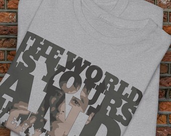 Tony Montana Unisex Heavy Cotton Tee - The World is Yours T-Shirt, Scarface Shirt, Gangster Movie Merch, Retro Vintage Graphic Tee, Classic