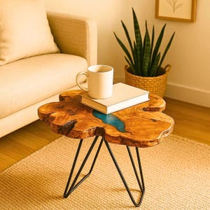 Live Edge Olive Wood Coffee Table, Made to Order Unique Epoxy Coffee Table, River Epoxy Center Table, Epoxy Table, Resin Side Table