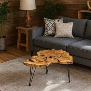 Unique Live Edge Coffee Tables, Wooden Live Edge Coffee Table With Metal Legs, Olive Wood Coffee Table, Rustic Coffee Table, Halloween Gift