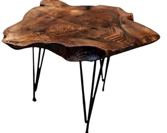 Rustic Root Wood Coffee Table, Home Decoration, Wooden Live Edge Coffee Table with Metal Legs, Live Edge Olive Wood, Unique Coffee Tables