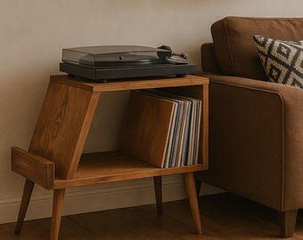 Modern Handmade Record Player Stand, Record Rack, Record Display Stand, Wooden Record Stand, Record Table, Halloween Gift, Christmas Gift