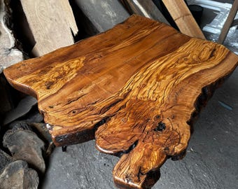 Unique Coffee Tables, Rustic Root Wood Coffee Table, Metal Leg Wood Live Edge Coffee Table, Live Edge Olive Wood, Living Room Coffee Table