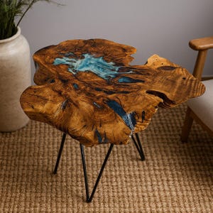 Epoxy Live Edge Wood Coffee Table, Olive Wood Coffee Table, Nehir Epoxy Minimalist Wood Table, Resin Filled Side Table, Halloween Gift