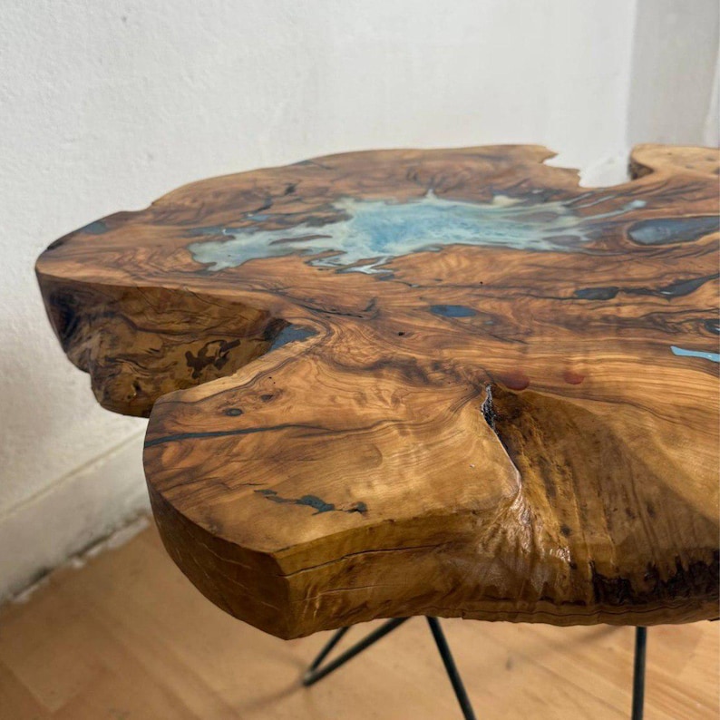 Epoxy Live Edge Wood Coffee Table, Olive Wood Coffee Table, Nehir Epoxy