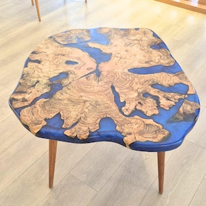 Live Edge Coffee Table with Epoxy Resin Olive Wood, Made to Order Unique Live Edge Epoxy Coffee Table, River Coffee Table, Epoxy End Table