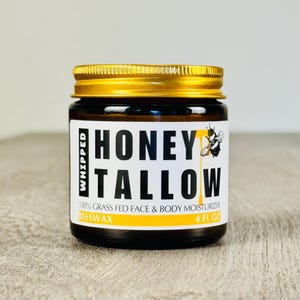 Whipped Honey Tallow Moisturizer with Organic Beeswax - Grass fed Beef Tallow - Food Grade Handmade in USA, Anti-Aging & Hydrating • Whole
