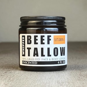 Whipped Tallow Moisturizer - Grass fed Beef Tallow - Vitamin E Scented • Food Grade Hand Made in USA, Anti-Aging & Hydrating • Body Lotion