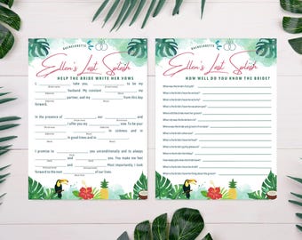 Juegos de despedida de soltera tropical, plantilla personalizable, fiesta de despedida de soltera tropical, juegos de fiesta, trópico como si fuera caliente, último chapuzón, juegos de despedida de soltera, descarga
