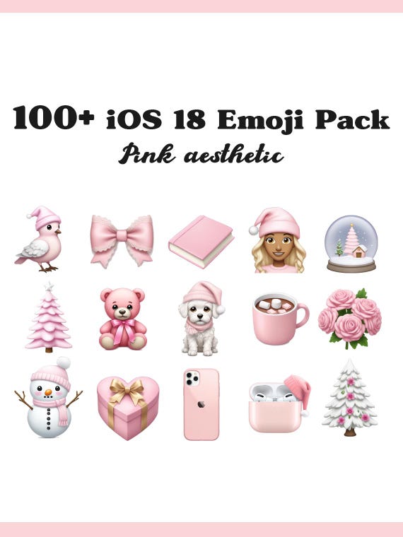 iOS 18 Pink Aesthetic Emoji Sticker Pack Pink Emoji Christmas iMessage Instagram iPhone Apple Cute Clean Aesthetic Emoji Combinations