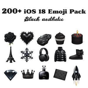 iOS 18 Black Aesthetic Emoji Sticker Pack | Black Emoji Winter Pack | iMessage Instagram iPhone | Clean Aesthetic Emoji Combination