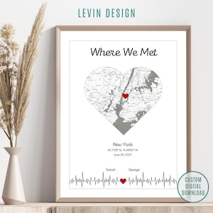 wo wir uns trafen benutzerdefinierte Karte Kunst - personalisierte Wohnkultur für Paare - perfektes Geschenk für Jahrestag oder Hochzeit - romantische Wanddekoration
