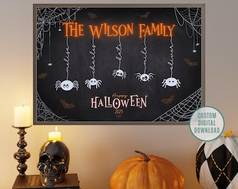 Personalized Halloween Spider Family Sign, Spooky Crew Wall Art, Halloween Gift (Digital Download)