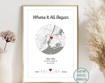 Custom Map Anniversary Gift – Where It All Began (Digital Download)