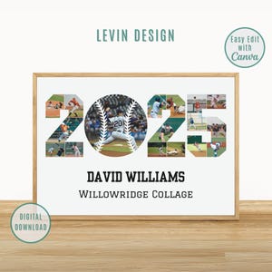 Personalized 2025 Baseball Photo Collage Template, Graduation Baseball Photo Gift, Senior Gift, Gift for Player, Gift for Coach, Canva