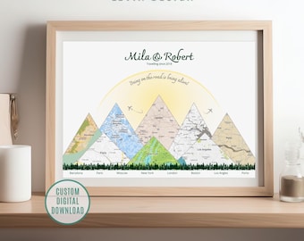 Personalisierte Bergabenteuer Karte, benutzerdefiniertes Paar Geschenk, Jahrestag Geschenk, individuelle Reisekarte (Digitaler Download)