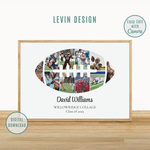 Personalized American Football Photo Collage Template, Graduation Football Photo Gift, Senior Gift, Gift for Player, Gift for Coach, Canva