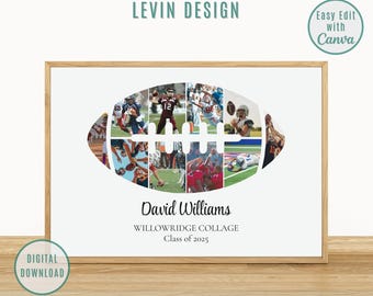 Personalized Football Photo Collage Template: Senior Gift, Canva (Digital Download)