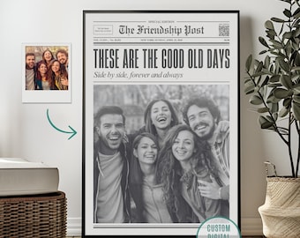 Custom Newspaper Print, Personalized Newsprint Poster, New York News Wall Art, College Dorm Printable, Best Friend Gift, Friendship Gift