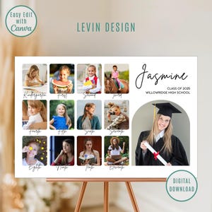 K-12 Graduation Photo Collage Template, Printable High School Graduate School Pictures, Editable Grad Photos Sign, Graduation Party Decor
