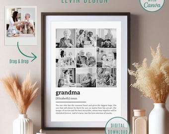 Personalized Grandma Definition Template, Grandmother Definition Print, Mother's Day Gift, Gift for Nana, Photo Collage Mother's Day Poster