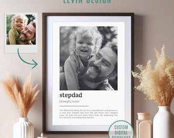 Personalisierte Stiefvater Definition Poster - Bonus Papa Definition Druck - Geschenk zum Vatertag - Stepped Up Dad Geschenk - Individuelles Geschenk für Stiefväter