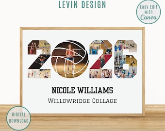 Personalized 2026 Volleyball Photo Collage Template, Graduation Volleyball Photo Gift, Senior Gift, Gift for Player, Gift for Coach, Canva