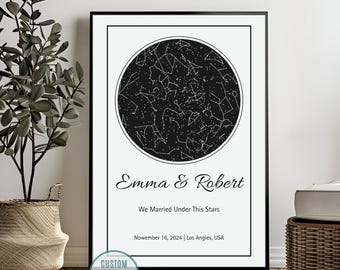 Custom Star Map, Night Sky Constellation Map, Birthday Gift, First Anniversary Gift, Wedding Gift, Personalized Star Map, Gift for Couple