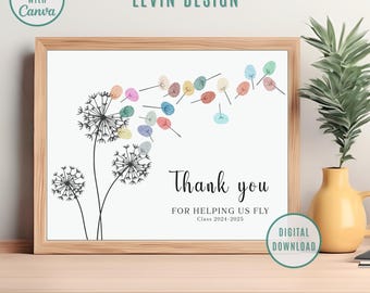 Teacher Appreciation Thumbprint Dandelion Gift, Editable Keepsake (Digital Download)