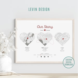 Stampa artistica "Ciao, vuoi, lo faccio" - Mappe di incontri, fidanzamenti, sposi - Mappa personalizzata - Canzone speciale per la coppia - Regalo perfetto per l'anniversario