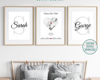 Custom Couple Map Print Set of 3: Personalized Anniversary Gift (Digital Download)