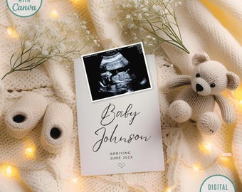 Neutral Pregnancy Announcement Template, Digital Baby Announcement, Social Media Pregnancy Reveal, Editable Simple Pregnancy Canva Template