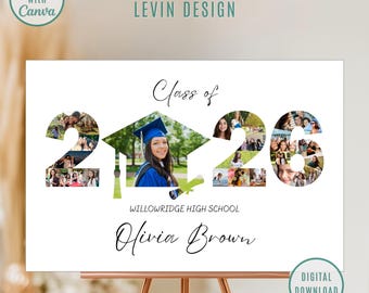 2026 Graduation Photo Collage Sign, Party Poster, Class of 2026 (Digital Download)